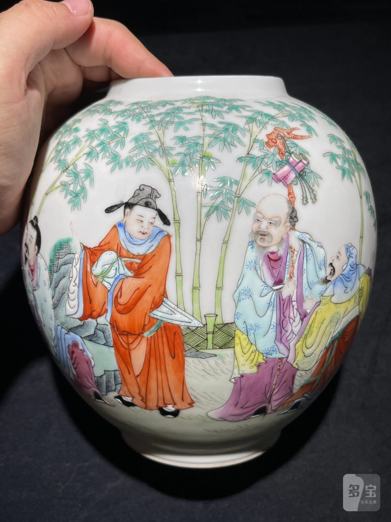 民国 粉彩竹林七贤纹皮灯一对 - 图12
